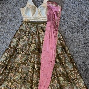 Traditional Indian Floral Lehenga with Pink Dupatta